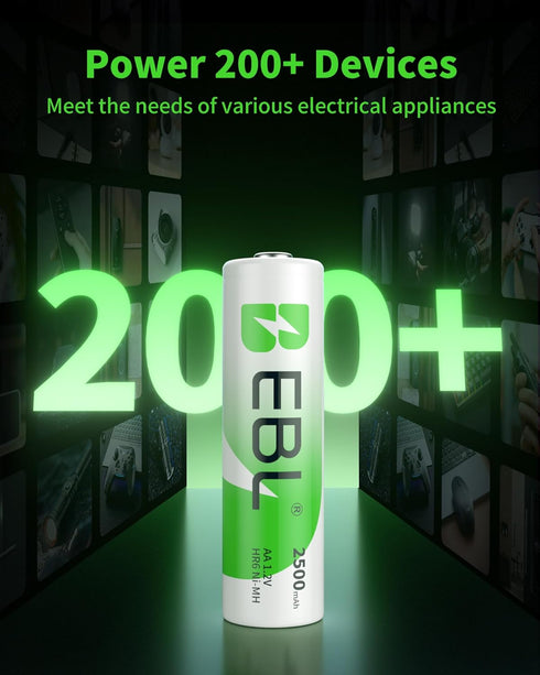 EBL AA Rechargeable Batteries 1.2V 2500mAh High Performance Pre-Charged AA Batteries - 4 Pack...