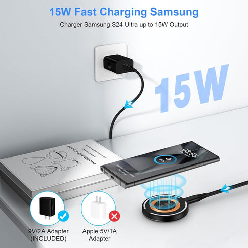 S24 Plus Wireless Fast Charger, 15W Magnetic Charger for Android Samsung Galaxy S24 Ultra S23 S22 S21 S20 Z Flip 5 Fold 5, Wireless Charging Pad f...