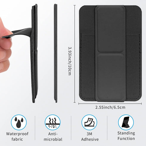 WWW Card Holder with Stand for Back of Phone,Secure Stick on Wallet,PU Leather Credit Cards Holder for Cell Phone with 3M Adhesive Sticker for Sma...