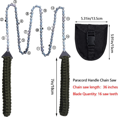 Pocket Chainsaw with Paracord Handle, Folding Chain Hand Saw, Emergency Outdoor Survival Gear for Camping, Hunting, Hiking, Cutting Wood & Tree (A...