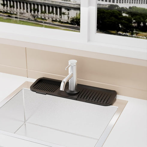 Kitchen Sink Splash Guard, Black 5° Sloped, Silicone Draining Mat for Kitchen Sink, Faucet Mat For Kitchen Sink, Silicone Sink Splash Guard From L...
