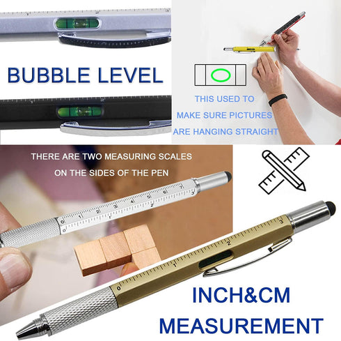 JONMON Multitool Gift Pen Tech Tool - 8PCS 6 in 1 Multifunction Screwdriver Ballpoint Pen Set with Touch Screen Stylus Top, Cm Inch Ruler, Levelga...