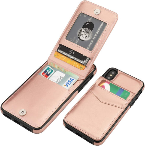 KIHUWEY Compatible with iPhone X/Xs Case Wallet with Credit Card Holder, Premium Leather Magnetic Clasp Kickstand Heavy Duty Protective Cover for ...