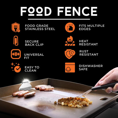 Food Fence by Griddle buddy, Flat Top Grill Blocks Food from Falling, Universal Fit for All Black Stone Flat Top Griddle & Other Grill (1 PCS)...