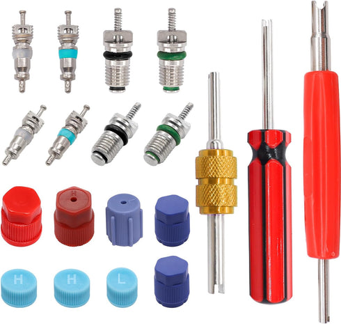 Taiss 59PCS Air Conditioning Valve Core Accessories Kit R12 R134a Refrigeration Tire Valve Stem Cores with Valve Core Rmover Tool HVAC AC System S...