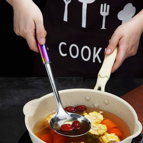 Berglander Cooking Ladle, Stainless Steel Rainbow Handle Soup Ladle Soup Spoon With Titanium Plating, Metal Ladle For Cooking, Colorful Handle Kit...