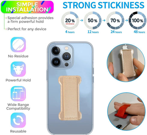 Cell Phone Finger Grip Strap Holder for Hand, Finger Strap Phone Holder, New Slim Finger Loop Selfie Grip Compatible with Most Smartphones(Gold) -...