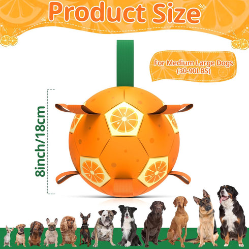 Orange Dog Toys Soccer Ball - Dog Soccer Ball with Straps, Dog Water Toy for for Tug of War, Durable Dog Balls for Large Dogs (8 Inch)...