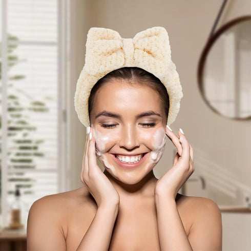 4 Packs Spa Headbands Microfiber Bowtie Headbands Makeup Headband Skincare Headbands Facial Headband Face Washing Headband Towel Headbands for Wom...