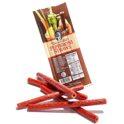 Demitri's Bloody Mary Pepperoni Straws - Smoky Edible Straw Made With Pork and Chicken - Cocktail Garnish Snack - Perfect for Brunch Drinks or Par...