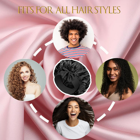 Satin Bonnet Silk Bonnet Hair Bonnet for Sleeping Women,Large Double Layer Satin Hair Bonnet for Sleeping with Adjustable Tie Band,Soft Elastic Br...