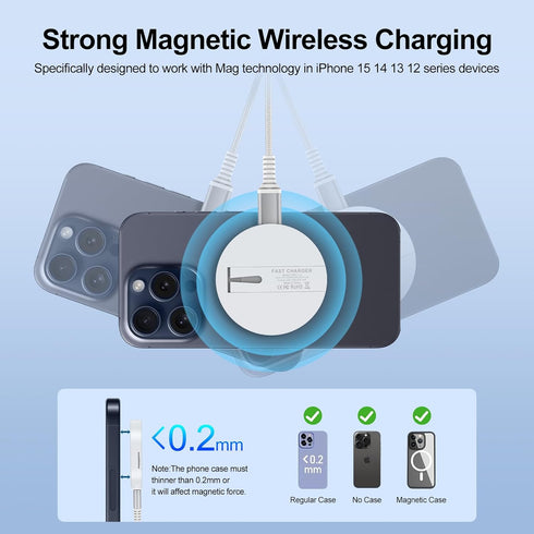 Magsafe Wireless Charger for iPhone 15 Pro Max 15 Plus 14 Pro Max 13 12 11,Magnetic Wireless Charger Pad with 3FT USB C to C Cable for iPhone 15 P...
