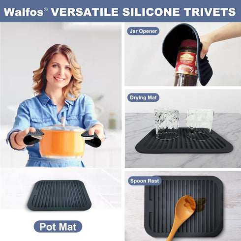 Walfos Silicone Trivets for Hot Pots and Pans - Heat Resistant Hot Pads for Kitchen Counter- Multi-Purpose & Versatile Trivet Mat - Long-Lasting &...