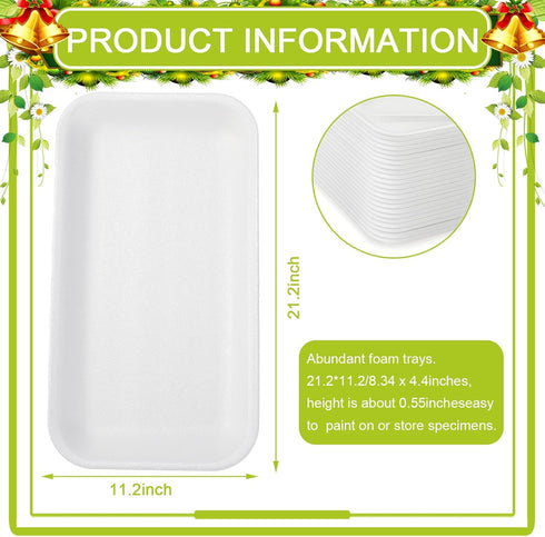 50 Pcs Crafts Foam Trays, White Foam Meat Tray Food Tray Paint and Ink Mixing Trays Rectangle School Printmaking Foam Trays for DIY Art Craft Diss...
