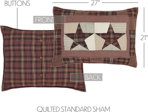 VHC Brands Abilene Star Standard Sham 21x27 Country Patchwork Design, Burgundy...