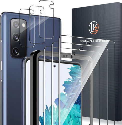 LK 6 Pack 3 Pack Screen Protector & 3 Pack Camera Lens Protector for Samsung Galaxy S20 FE 5G 6.5-inch, Tempered Glass, Easy Frame Installation, S...