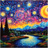 FHBUBPUP Starry Night Diamond Painting Kits for Adults, Starry Sky Diamond Art Kits, Full Drill Round Gem Art, DIY Landscape Paint with Diamond Be...