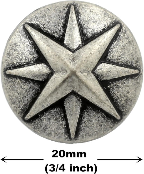 Bezelry 10 Pieces Asterisk Metal Shank Buttons. 20mm (3/4 inch) (Antique Silver)...