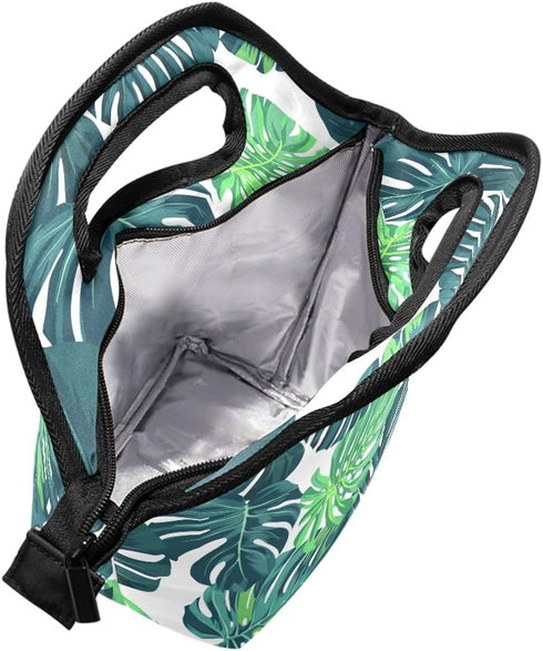 Lunch Bag Tote Handbag Neoprene lunchbox Food Container Tropical Palm Leaves Decor With Stylish Floral Printed Insulated Gourmet Tote Cooler Warm ...