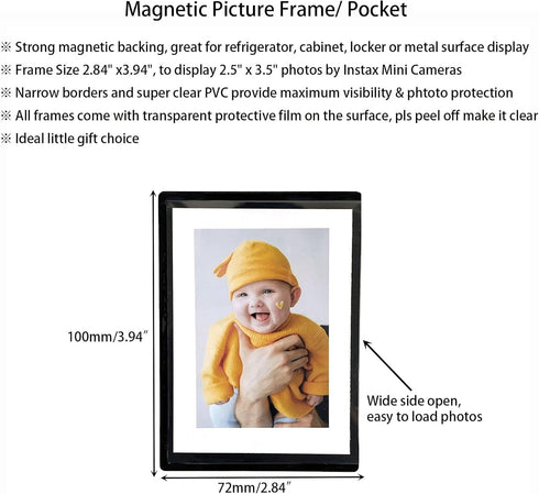 Magnetic Polaroid Picture Frame 2.5 * 3.5", Instax Mini Frame Photo Magnets, Min Photo Sleeve Pocket for Fridge, Wallet Size Picture Frame, Black-...