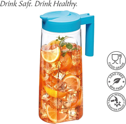 Amazing Abby - Slim - Tritan Pitcher (64 oz), Unbreakable Plastic Water Pitcher with Lid, BPA-Free, Heat-Resistant, Dishwasher-Safe, Great for Bot...