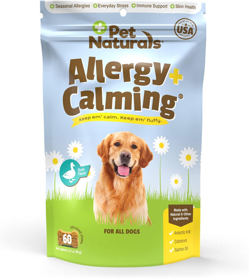 Pet Naturals Allergy Plus Calming Supplement for Dogs, Soft Chew, Duck Flavor, 60 Ct....
