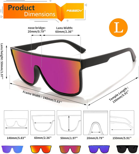 FEISEDY Men Women Polarized Sunglasses, Flat Top Trendy Oversized Square Shades UV400 B4141...