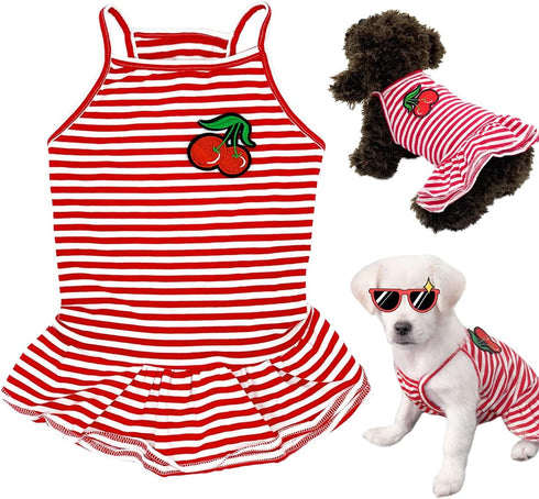 Dog Shirt Striped Skirt Pet Dress Clothes, Puppy T-Shirts Soft Costumes, Puppy Apparel Print Vest Outfits for Small Medium Dogs and Cats Princess ...