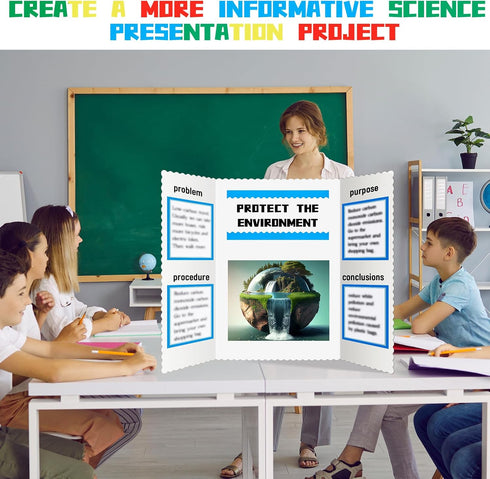 Henoyso 100 Pcs Science Fair Board Supplies Include 80 Trim Scalloped Bulletin Board Borders 20 Project Printable Adhesive Paper for Classroom Off...