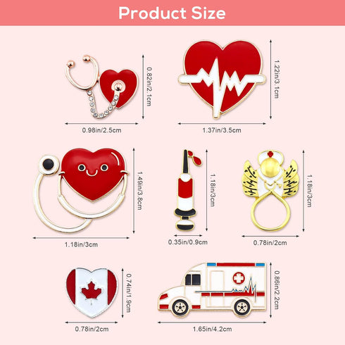 Cute Medicine Enamel Lapel Pin Set, LEEFONE 7 PCS Cartoon Stethoscope Heart Beat Badges Brooch Pins for Doctor Nurse Medical Students Clothing Bag...