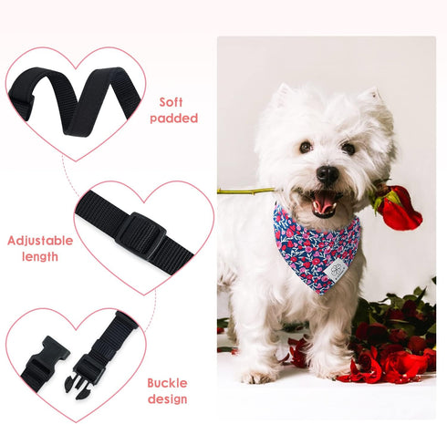 E-Clover Dog Collar Bandana Girl & Matching Scrunchie Set Heart Dog Collars Pet Accessories Adjustable for Small Dogs Puppy Owner Valentines Pink...
