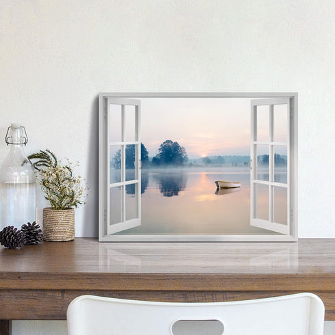 artopia Lake Mountain Wall Art - Canvas Picture of Sunrise and Sunset, Ideal Home House Bedroom Decor, 16x12 inches...