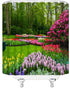 Garden Landscape Shower Curtain Colorful Flower Green Plant Tulip Floral Forest Tree Spring Nature Scenic Rustic Bathroom Home Curtain with Hooks,...