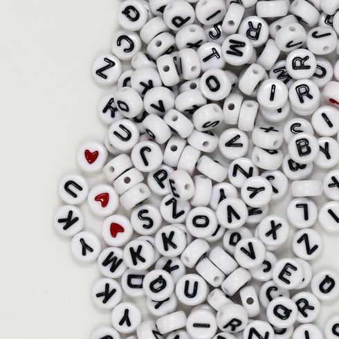 1450Pcs Letter Beads, Acrylic 4x7mm Round Alphabet A-Z and Red Heart Black Star Beads for Bracelets Necklaces DIY Jewelry Making (White)...