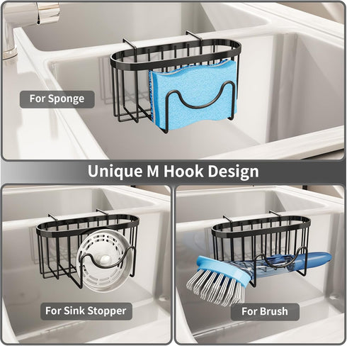 SWTYMIKI Sponge Holder for Kitchen Sink - Movable Kitchen Sink Caddy with M Shape Hook, Stainless Steel Hanging Sponge Caddy for Dish Sponge, Brus...