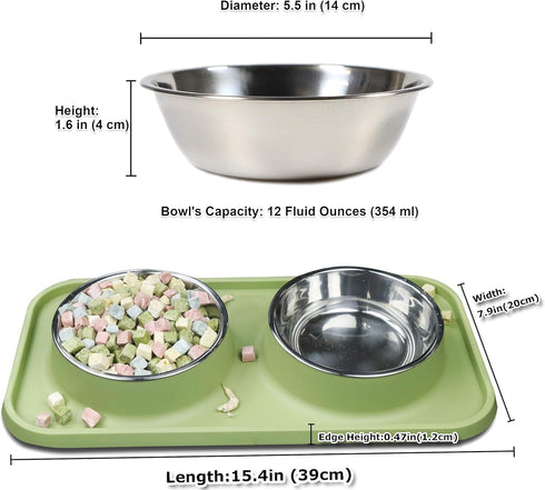 Cat Bowls for Food and Water,Premium Removable Stainless Steel Double Bowls with Non-slip Bottom,Elevated Stand for Pet and Small Dog,Non-Spill Ca...