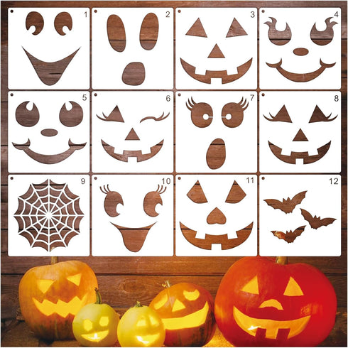 Pumpkin Stencils for Painting Large Halloween Pumpkin Face Stencils for Craft Pumpkins Paint Stencils for Wood Door Hanger Wall Holiday (12 Face 1...