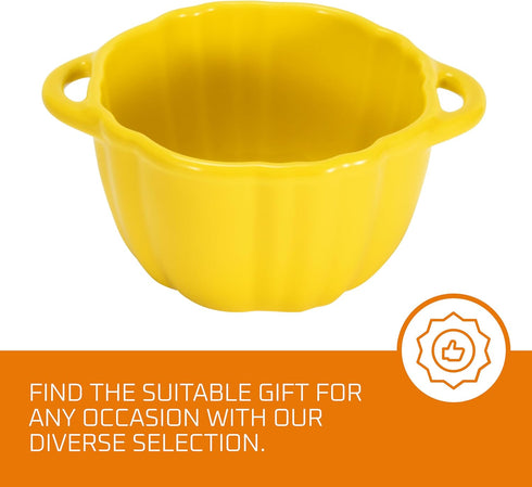 Bruntmor Ceramic Ramekins with lids oven safe - Serving Pot for Food, Soup - Adorable Pumpkin-Shaped Tabletop Decoration - Locks in Flavor with Po...