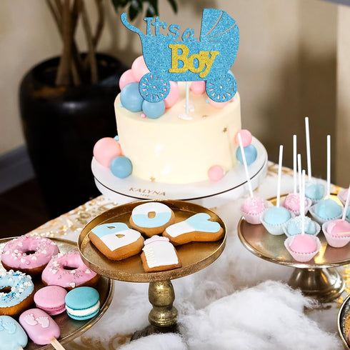 Blue Glitter It's a Boy Cake Topper for Baby Shower, Baby Boy 1st 2nd 3rd Birthday Party Sign, Wild one Decor, Gender Reveal Party Decoration Supp...