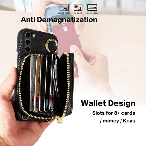 Furiet Wallet Case for Samsung Galaxy S23 Plus S23+ 5G with Shoulder Strap Ring Buckle, Zipper Flip Organ Purse, Card Holder Stand Cell Phone Cove...