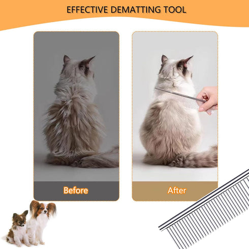 Pet Grooming Combs with Rounded Tips, Stainless Steel Bristles, Easy Detangling Tool for Long & Short Haired Dogs, Cats, and Other Furry Friends, ...