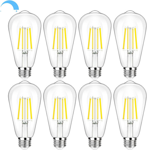 8 Packs Dimmable E26 LED Bulbs 60W Equivalent 6W 850 Lumens Vintage LED Edison Bulbs, ST58 5000K Daylight White Edison Light Bulbs, Antique LED Fi...