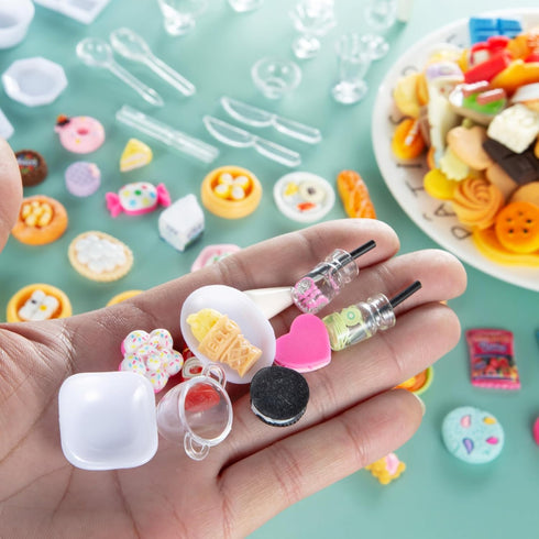 200Pcs Dollhouse Miniature Food Drinks Bottle Cooking Toys Kitchen Accessories Mini Play Fake Resin Pretend Game Party Tableware Bread Cake Ice Cr...