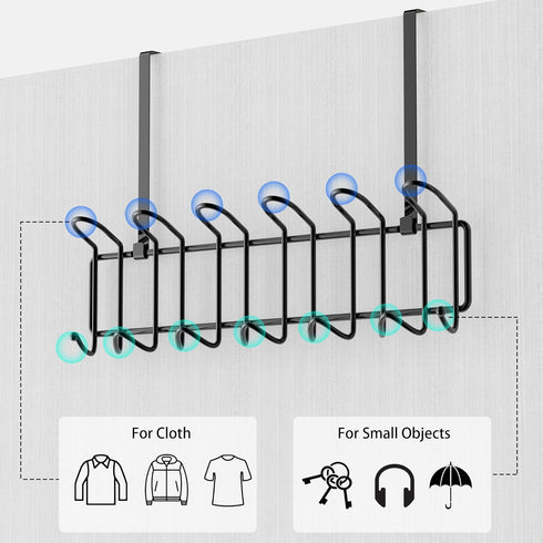 Coat Rack Wall Mounted Hook Rack Over The Door Hook Organizer 13 Hooks, Heavy-Duty Iron Wire Black...