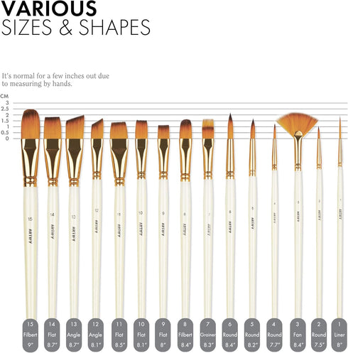 ARTIFY 15 Pieces Paint Brush Set, Intermediate Series, Includes Pop-Up Carrying Case with Palette Knife and 2 Sponges, for Acrylic, Oil, Watercolo...