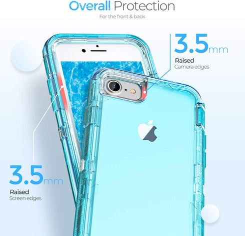 ORIbox Crystal Blue Case for iPhone 8, SE 2022, 7: Heavy Duty Shockproof Anti-Fall Clear Case with Camera Protector...
