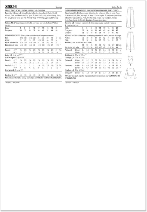 Simplicity Misses' Pleated Wide Leg Pants, Camisole and V-Neck Cardigan Sewing Pattern Kit, Design Code S9826, Sizes 12-14-16-18-20, Multicolor...