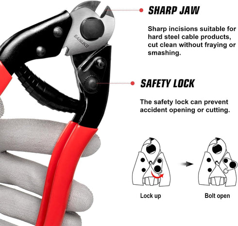 Sanuke Cable Cutter Wire Cutter Heavy Duty up to 5/32" for Housing Fencing Deck Stair Railing with 30pcs Crimping Sleeves, 6pcs Stainless Steel Th...