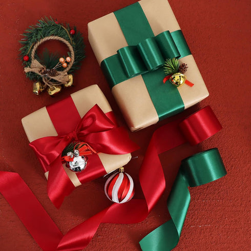 TONIFUL 2 Inch x 25 Yards Wide Green Satin Ribbon Solid Fabric Ribbons Roll for Valentine's Day Crafts Gift Wrapping Invitation Cards Floral Hair ...