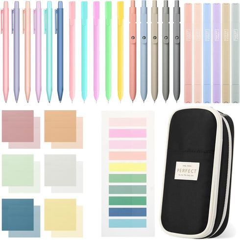 30 Pcs Aesthetic School Supplies 6 Cute Mechanical Pencil 5 Colored Ballpoint Pen 5 Quick Dry Pen 6 Pastel Highlighter 6 Transparent Sticky Note S...